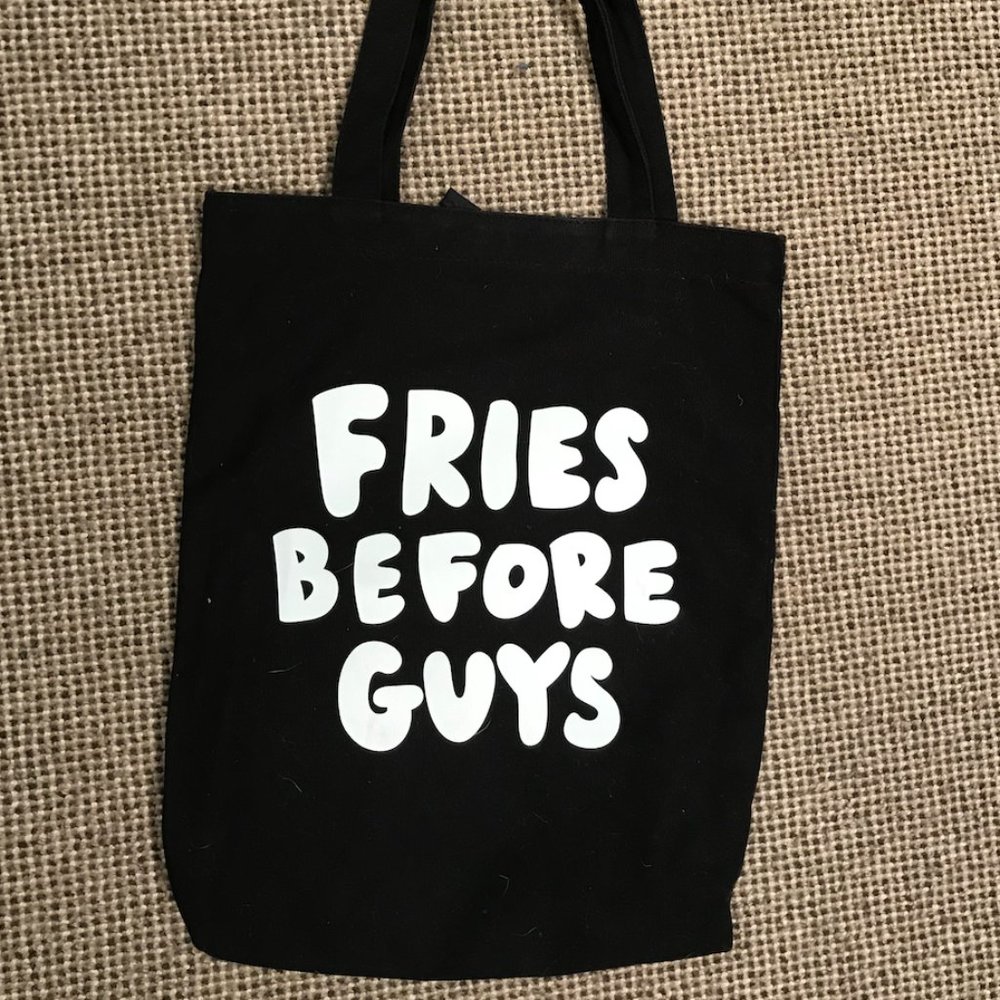 Black "Fries Before Guys" Tote